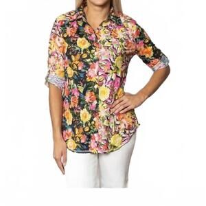 NEW SNOSKINS combo button shirt in sassy/garden party